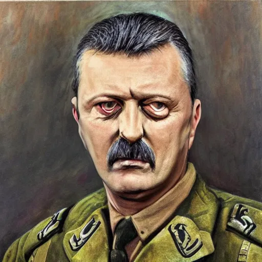 Image similar to Portrait of Igor Ivanovich Strelkov while he is calling for war total mobilization, photo-realistic, color image, 2K, highly detailed, bodyhorror by H.R.Giger