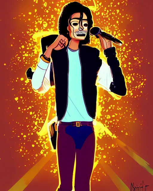 Image similar to portrait of michael jackson in the style of justin roiland. cinematic lighting. style of rick & morty. photographic, photography. by justin roiland