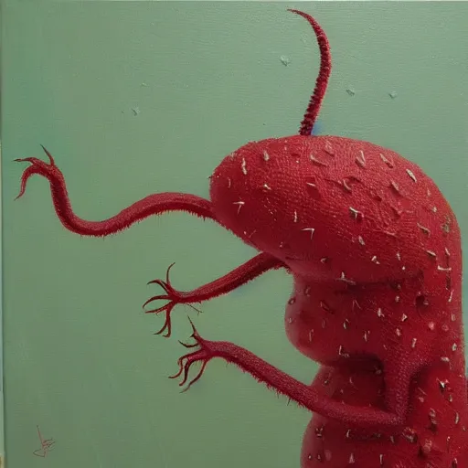 Image similar to a creep strawberey creature, oil in canvas,