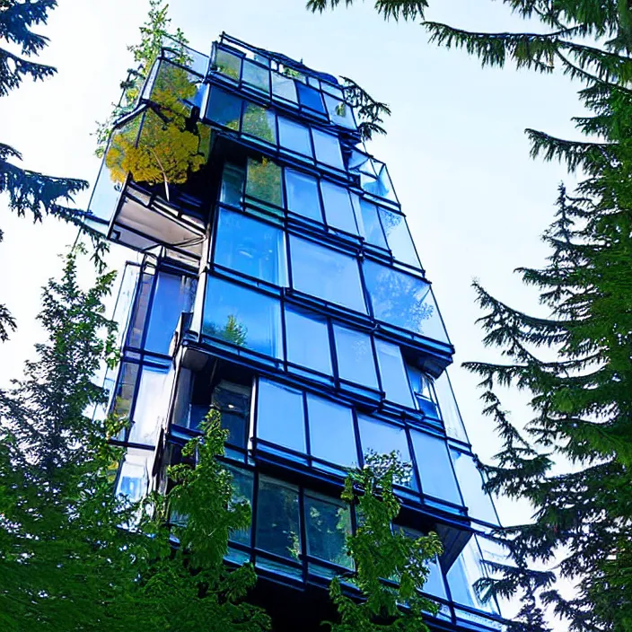 Prompt: glass skyscraper treehouse at 2875 adanac.st vanvcouver,british columbia,canada