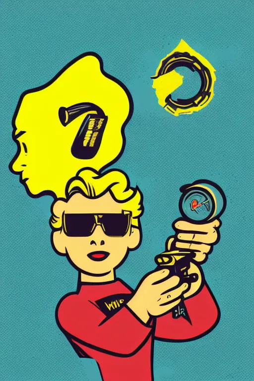 Image similar to fallout 7 6 retro futurist illustration art by butcher billy, sticker, colorful, illustration, highly detailed, simple, smooth and clean vector curves, no jagged lines, vector art, smooth andy warhol style