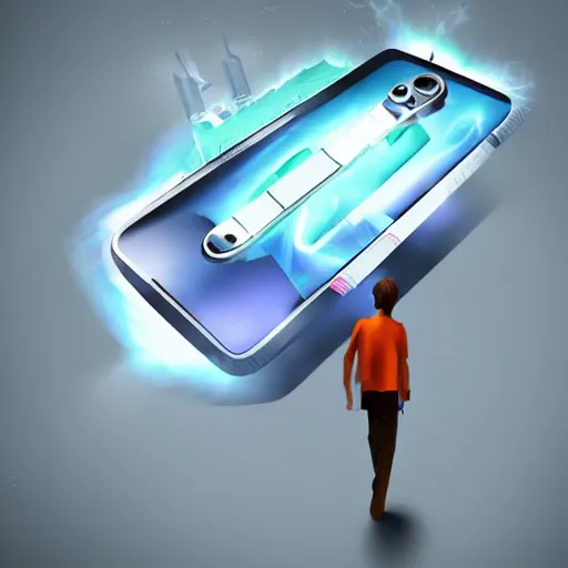 Image similar to mobile phone as portal to another dimension, concept art,