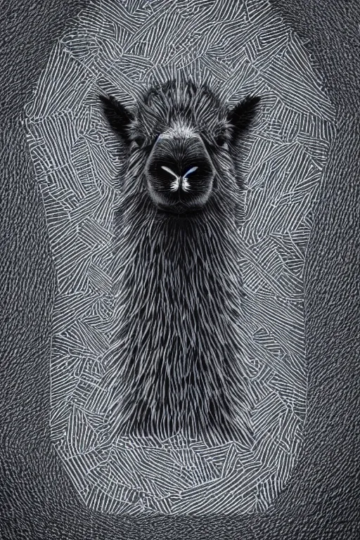 Image similar to Scanning tunneling electron microscopy image carbon nanotube pyramidal structure symmetrical nano-scale sculpture furry llama portrait in Scanning tunneling microscope, carbon nanostructure, scan