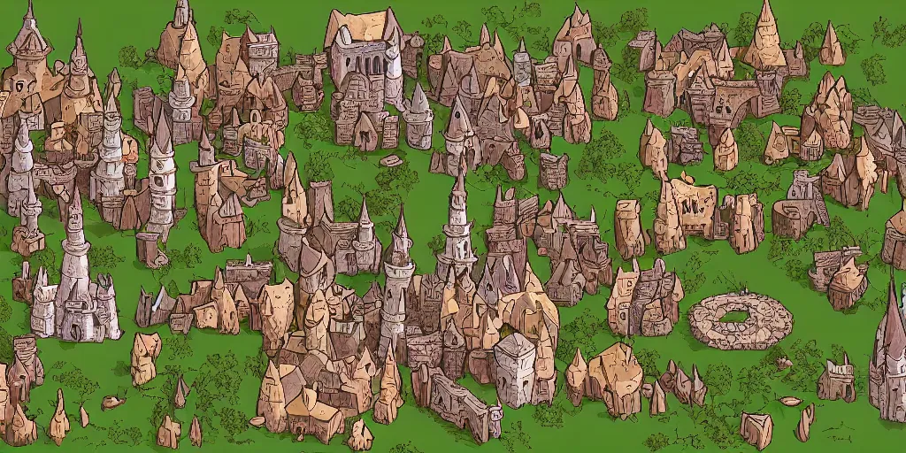 Image similar to a high detailed fantasy castle vector art an aerial view of a cartoonish rpg village by dungeondraft, dofus, patreon content, hd, straight lines, vector, grid, dnd map, map patreon, fantasy maps, foundry vtt, fantasy grounds, aerial view, dungeondraft, tabletop, inkarnate, dugeondraft, roll 2 0