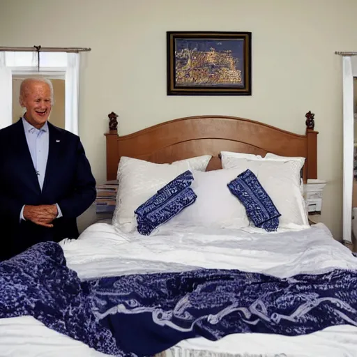Image similar to Photograph of Joe Biden sleeping in bed with a large Turkish man standing next to the bed, AP photography, 4k