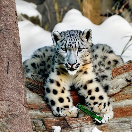 Image similar to Snow leopard smoking weed