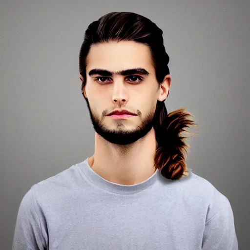 Prompt: a skinny young white male with a dark brown man bun for hair no facial hair. H 704