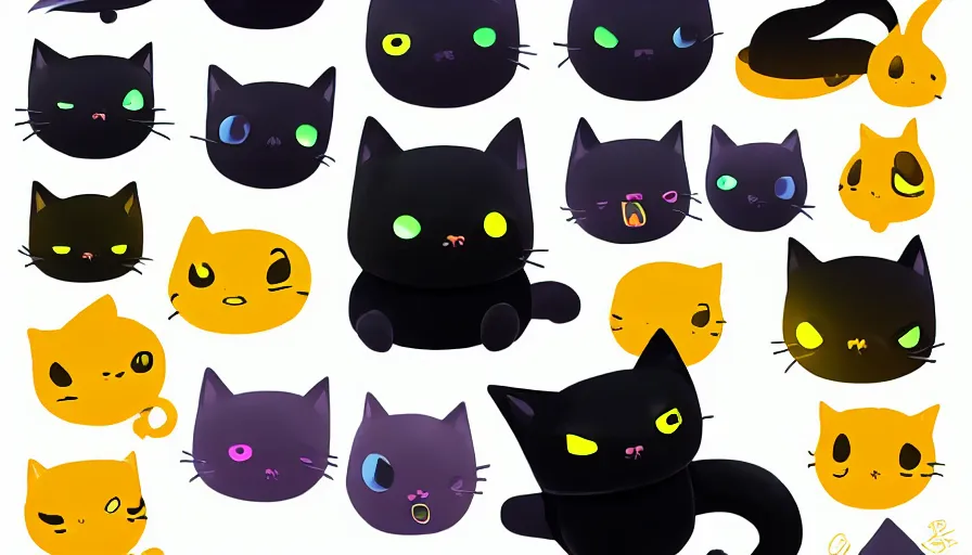 Prompt: a digital art portrait of black slime cat character design from slime rancher, cute black liquid ink cat with yellow eyes character sheet, 4 k, cartoon art, stickers illustrations, beautiful avatar pictures