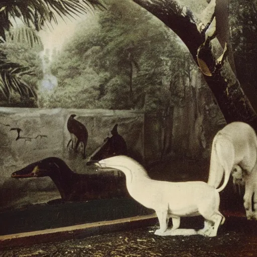 Image similar to an unexpected visitor to the zoo, color photograph in 1 8 3 2 new york