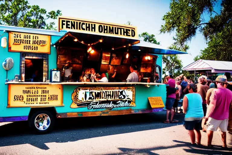 Image similar to Frenchmen Street Food Truck at Swamphead, extremely crowded, in the style of street photography