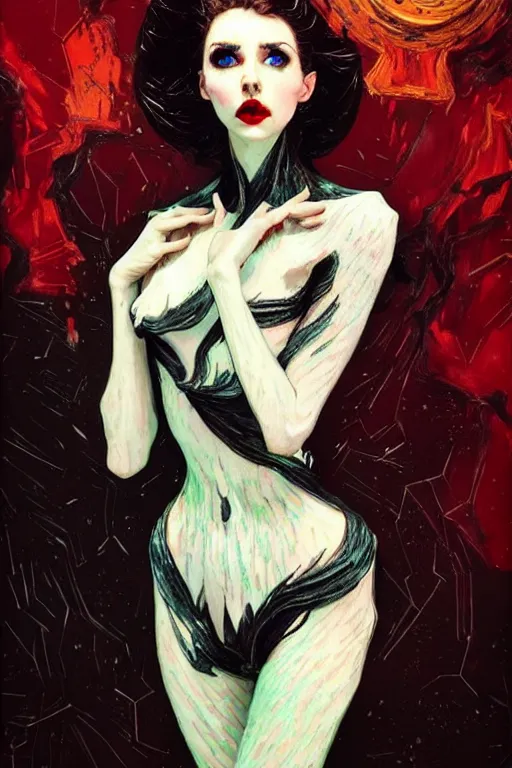 Prompt: Amouranth as a super villain, sexy, fantasy, intricate, elegant, highly detailed, digital painting, artstation, concept art, matte, sharp focus, illustration, art by Nicola Samori and Conrad Roset and Vincent van Gogh