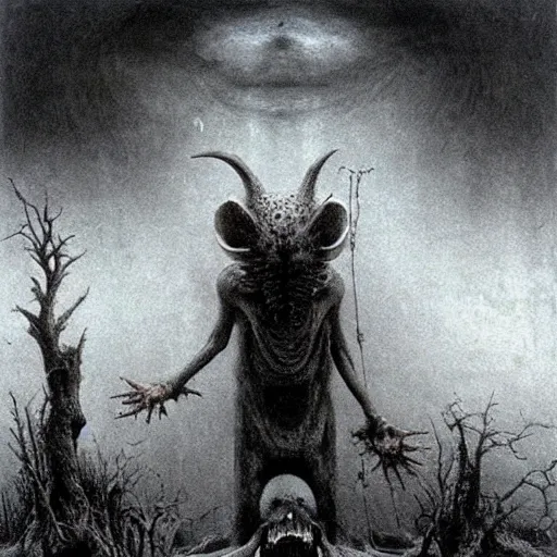 Image similar to hell of rats beksinski, eldritch, apocalypse, creepy creature, horror spooky