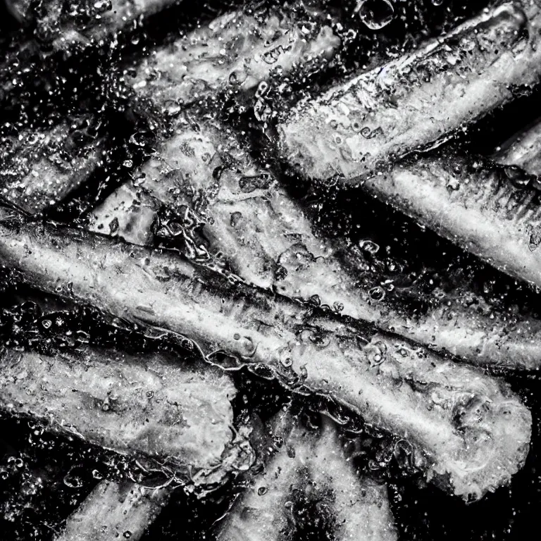 Prompt: soaking wet soggy fish fingers drenched with a stream of water from a faucet on a moist wet plate. very wet delicious fish sticks with specular highlights. water drips from the wet fish sticks. macro lens close up shot 8 k food commercial shot award winning