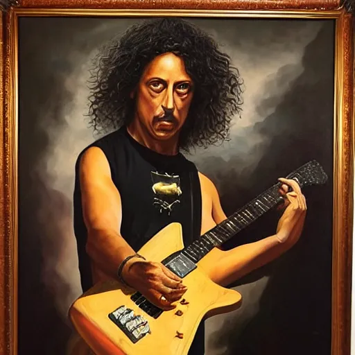 Prompt: kirk hammett painting by ravi varma