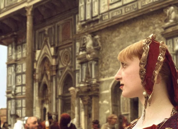 Image similar to street scene from a 2 0 1 0 film set in 1 4 5 0 florence italy showing a young noblewoman in closeup