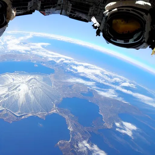 Prompt: Mount Fuji seen from the International Space Station