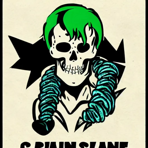 Image similar to Captain Planet, skull head, post-apocalypse, grunge, 80's cartoon