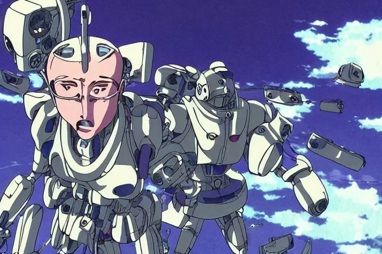 Image similar to still from anime sci-fi movie by Studio Ghibli, illustrated by Masamune Shirow