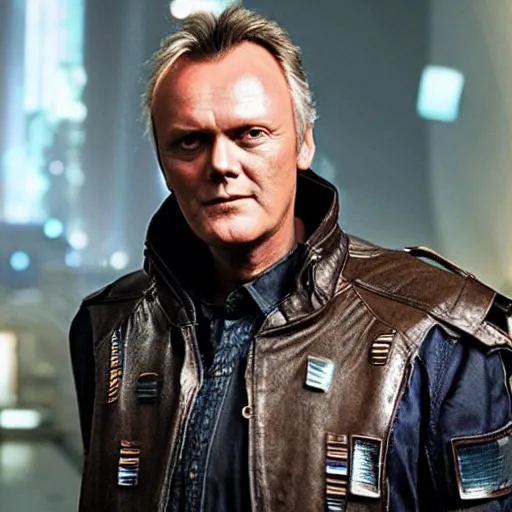 Image similar to Anthony Head as Cyberpunk Uther