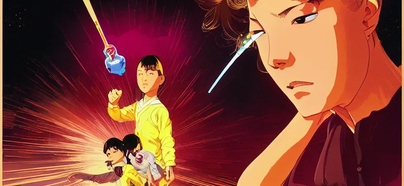Prompt: an elementary school student gains superpowers, digital painting masterpiece, by ilya kuvshinov, by frank frazetta, by mœbius, by reiq, by hayao miyazaki, intricate detail, beautiful brush strokes, advanced lighting technology, 4 k wallpaper, interesting character design, stylized yet realistic anatomy and faces, inspired by kill bill animated scene