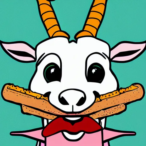 Image similar to billy the disney goat with a churro in his mouth, high quality line art