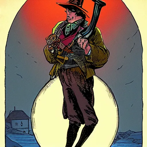 Image similar to a grouse holding a blunderbuss, comic book style, by frank miller, dramatic lighting, high quality, highly detailed