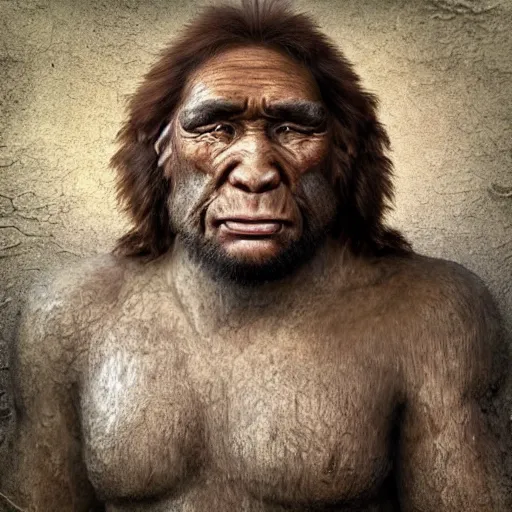 Image similar to neanderthal with a smartphone, realistic, history, old, rustic