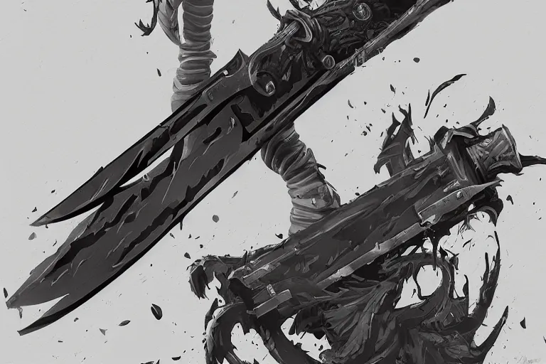 Image similar to chainsaw sword, weapon illustration, concept art, heavy linework, painterly, trending on artstation