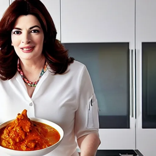 Prompt: Nigella Lawson, with a sharingan, cooking curry