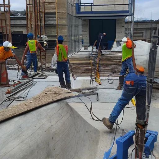 Prompt: construction workers working on a portal photo