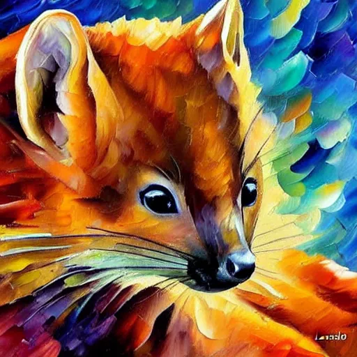 Prompt: oil painting of a pine marten by leonid afremov