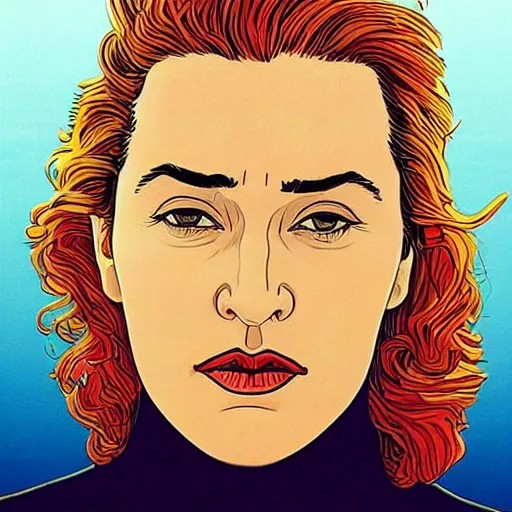 Image similar to “ kate winslet retro minimalist portrait by jean giraud, moebius starwatcher comic, 8 k ”
