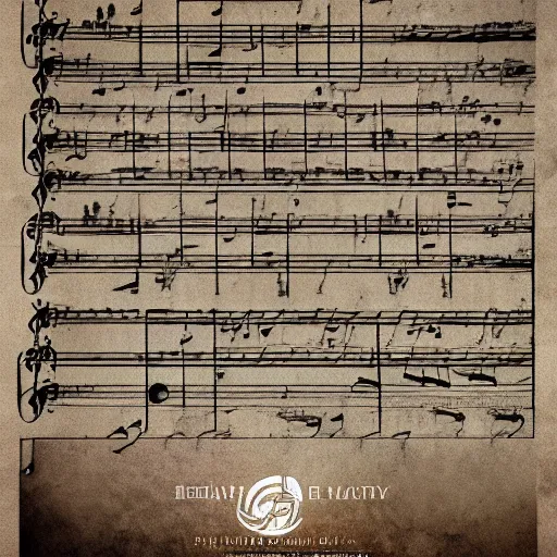 Prompt: A highly detailed music sheet musical composition by Mozart, by Beethoven, by Bach, by Chopin, by Debussy, volumetric harmony, crescendo, octane render, 4K resolution, trending on spotify, masterpiece