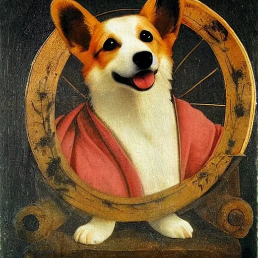 Image similar to corgi dog in cosmos painting, leonardo da vinci style