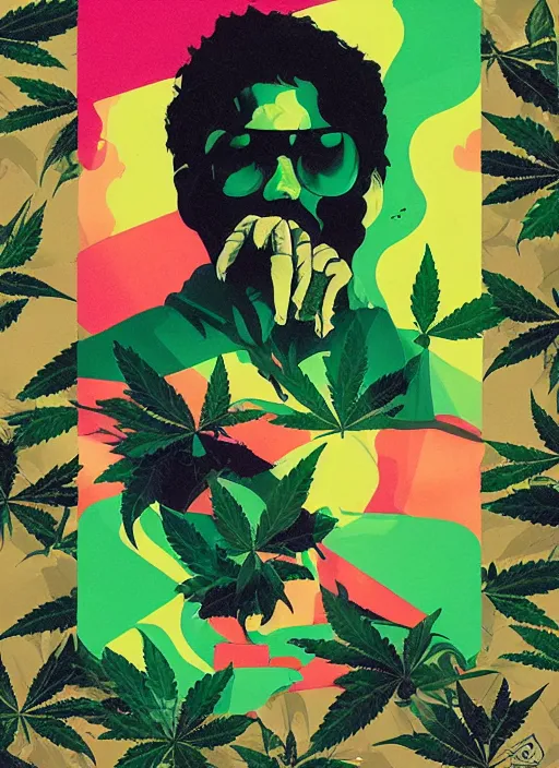 Image similar to profile picture by sachin teng x bape, marijuana, organic painting, asymmetrical, green, marijuana smoke, matte paint, hard edges, energetic