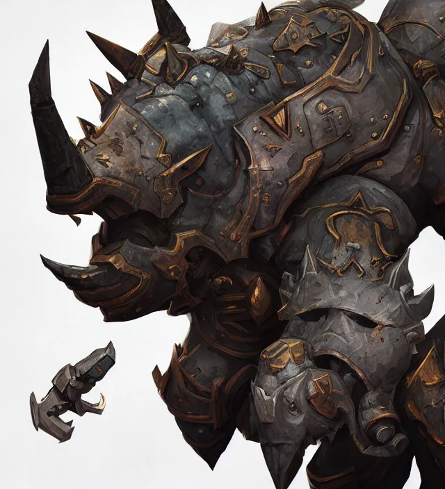 Image similar to “a well rendered anthropomorphic rhinoceros portrait, world of Warcraft armor, subject in the center of the frame, rule of thirds, golden ratio, cyberpunk, elegant, digital painting, octane 4k render, zbrush, hyperrealistic, artstation, concept art, smooth, sharp focus, illustration from DnD by Ruan Jia and Mandy Jurgens and Artgerm and William-Adolphe Bouguerea”