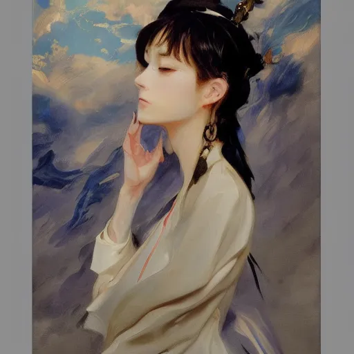 Prompt: anime vogue mage, intricate oil painting by john singer sargent, trending on artstation, side profile