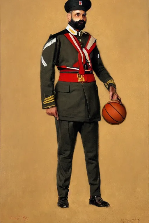 Image similar to full body portrait of the dictator of the sacramento kings, 1 8 8 9, in full military garb, oil on canvas by william sidney mount, trending on artstation