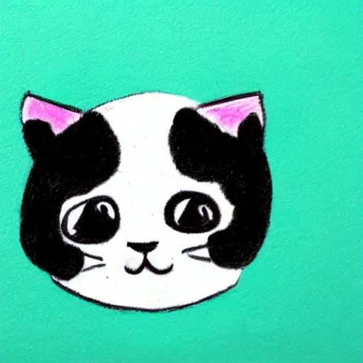 Image similar to child crayon drawning of a cute kitten with panda body and cat face