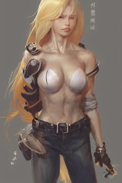 Prompt: a Hyung tae Kim concept art of female blond character on a render by the artist Hyung Tae Kim , Jiyun Chae, Joe Madureira, trending on Artstation Hyung tae Kim, artbook, Stanley Artgerm Lau, WLOP, Rossdraws