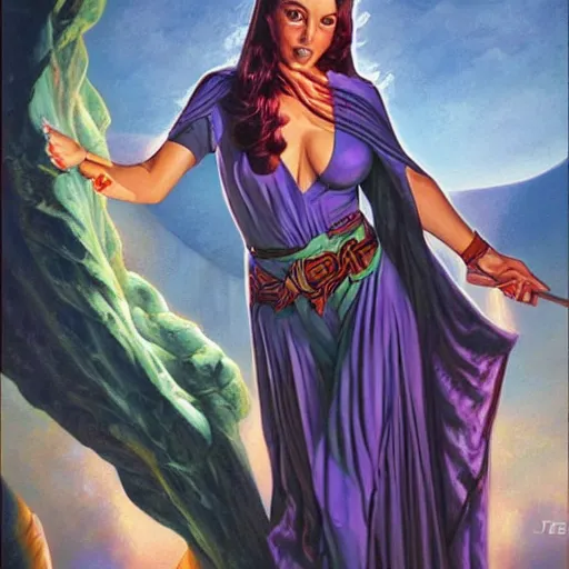 Image similar to beautiful Phoenician enchantress, high quality oil painting, Joe Jusko