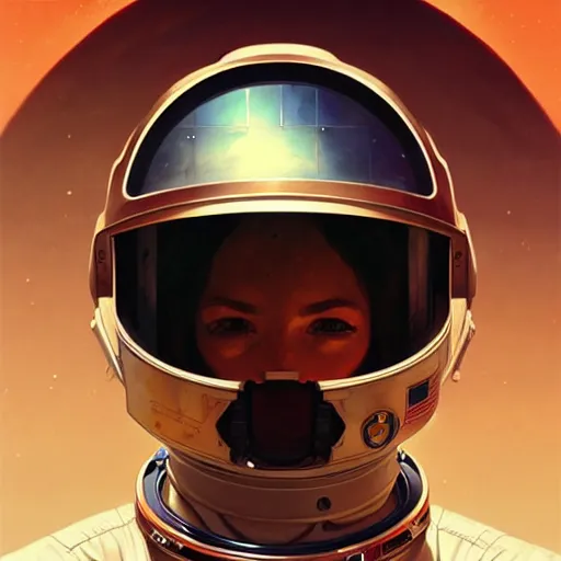 Image similar to portrait of an astronaut with a broken helmet, broken helmet, headshot, highly detailed, digital painting, artstation, concept art, sharp focus, cinematic lighting, illustration, art by artgerm and greg rutkowski, alphonse mucha, cgsociety