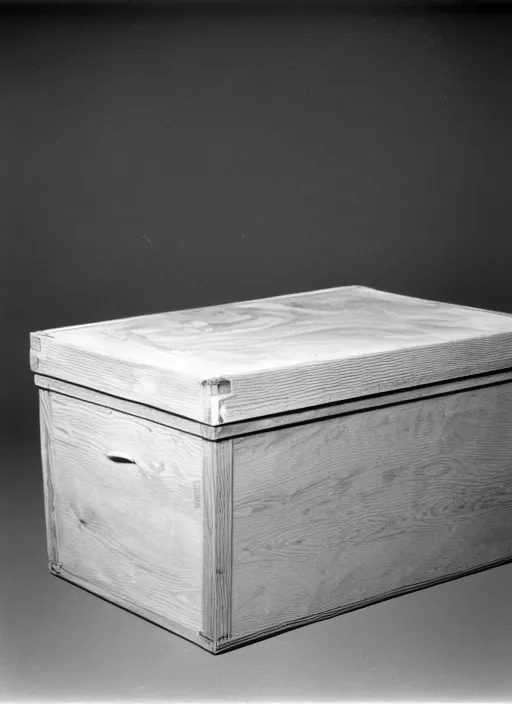 Image similar to realistic photo of cloud in a wooden box, front view, grain 1 9 9 0, life magazine reportage photo, metropolitan museum photo