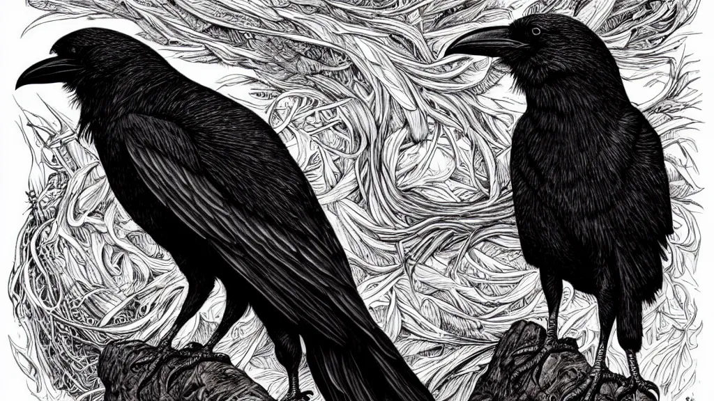 Image similar to highly detailed illustration of a crow on fire by aaron horkey