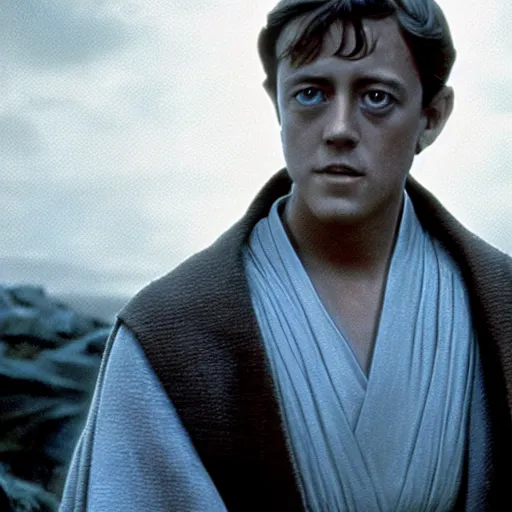 Image similar to film still of young alec guiness as a jedi in new star wars movie, dramatic lighting, highley detailled face,