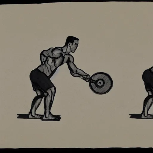 Prompt: drawing of a man doing barbell rows,