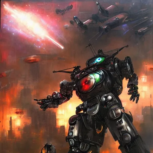 Image similar to robot cybernetic wars by raymond swanland, highly detailed, bright tones