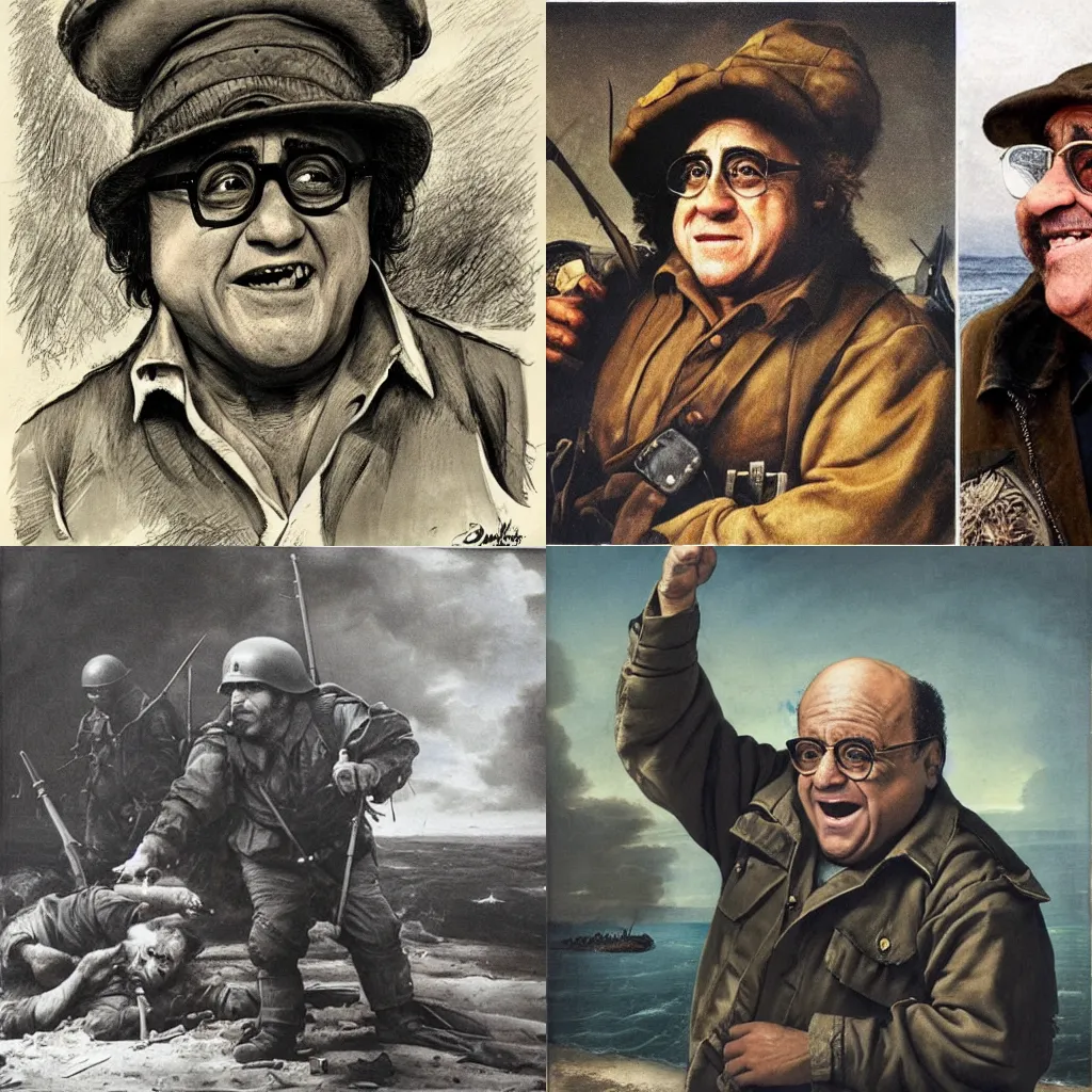 Prompt: Danny Devito D-Day, style of salvator rosa