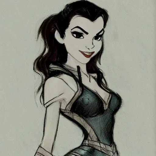 Image similar to milt kahl sketch of victoria justice with done up hair, tendrils and ponytail as princess padme from star wars episode 3