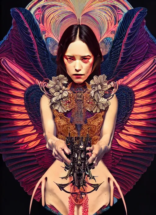 Image similar to high quality high detail portrait of a demonic angel with dark wings in black cathedral, tristan eaton, victo ngai, artgerm, rhads, ross draws, hyperrealism, intricate detailed, alphonse mucha, 8 k, sci - fi, pastel colors, artstation,